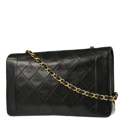 Chanel 1989-1991 Black Lambskin Single Flap Shoulder Bag