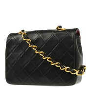 Chanel 1986-1988 Black Lambskin Straight Flap Shoulder Bag