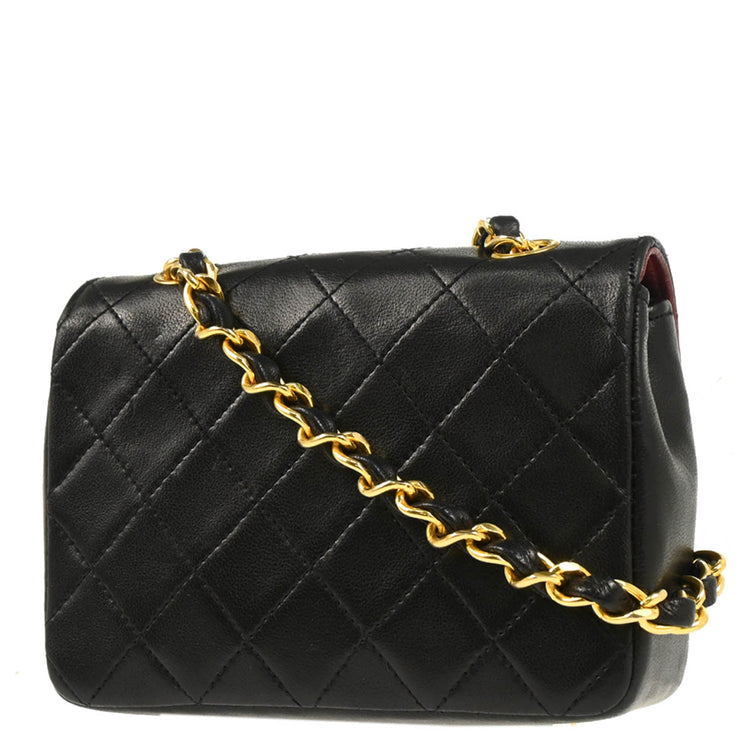 Chanel 1986-1988 Black Lambskin Straight Flap Shoulder Bag