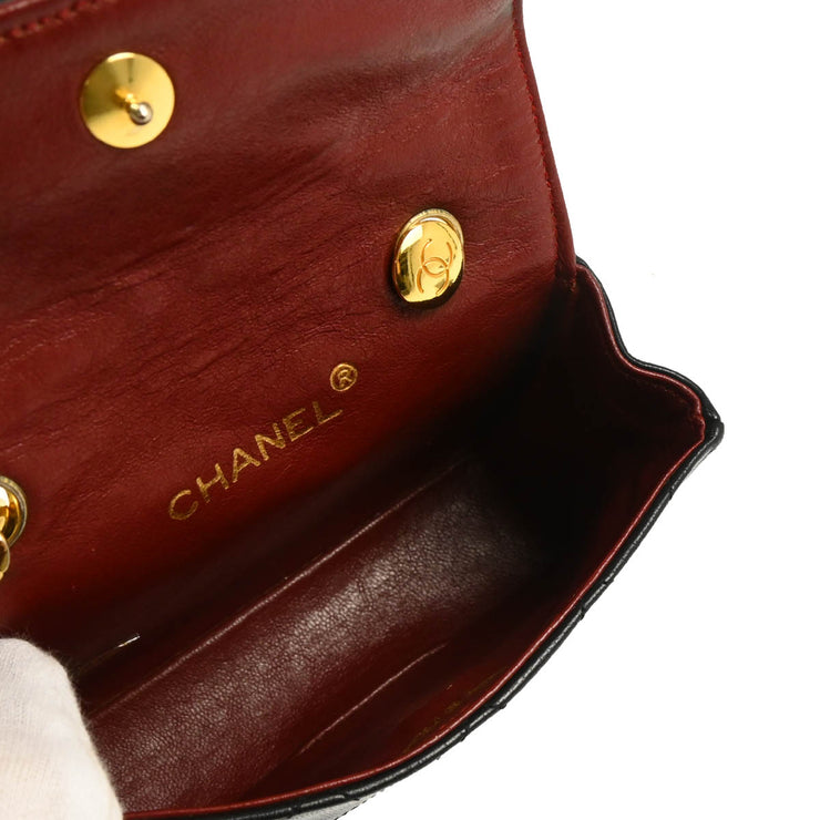 Chanel 1986-1988 Black Lambskin Straight Flap Shoulder Bag