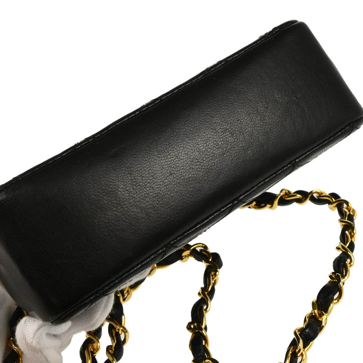 Chanel 1986-1988 Black Lambskin Straight Flap Shoulder Bag