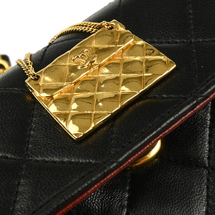Chanel 1986-1988 Black Lambskin Straight Flap Shoulder Bag
