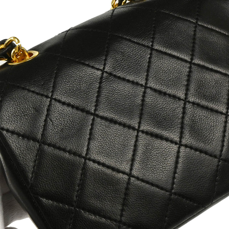 Chanel 1986-1988 Black Lambskin Straight Flap Shoulder Bag