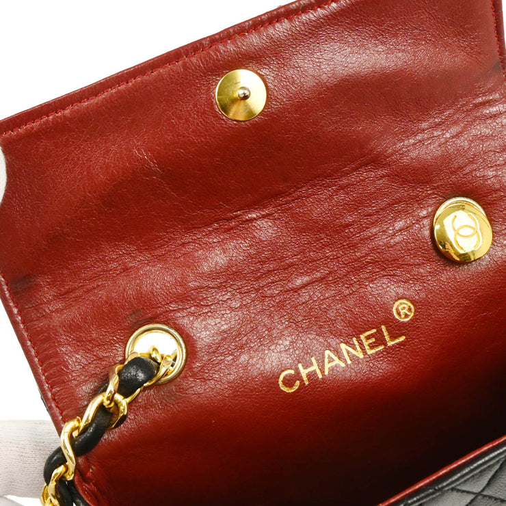 Chanel 1986-1988 Black Lambskin Straight Flap Shoulder Bag