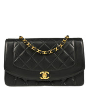 Chanel 1994-1996 Black Lambskin Medium Diana Shoulder Bag