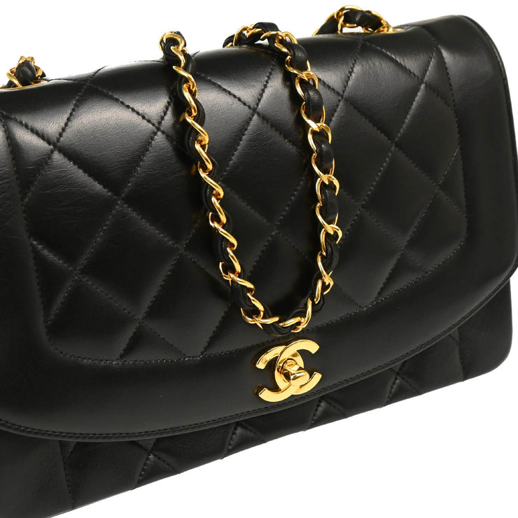 Chanel 1994-1996 Black Lambskin Medium Diana Shoulder Bag