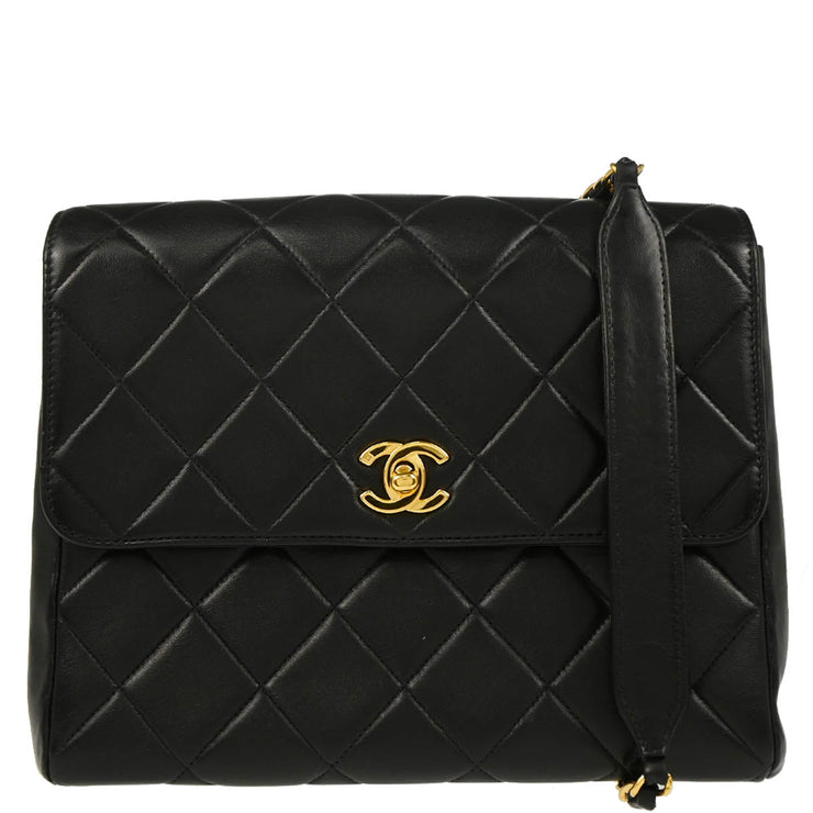 Chanel 1996-1997 Black Lambskin Straight Flap Shoulder Bag