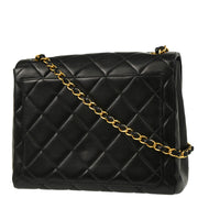 Chanel 1996-1997 Black Lambskin Straight Flap Shoulder Bag