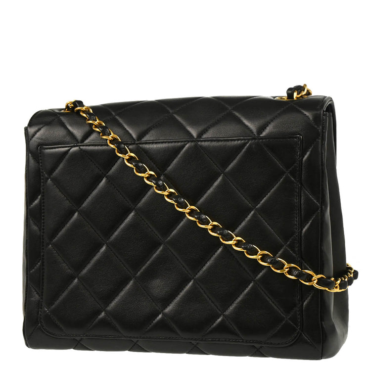 Chanel 1996-1997 Black Lambskin Straight Flap Shoulder Bag