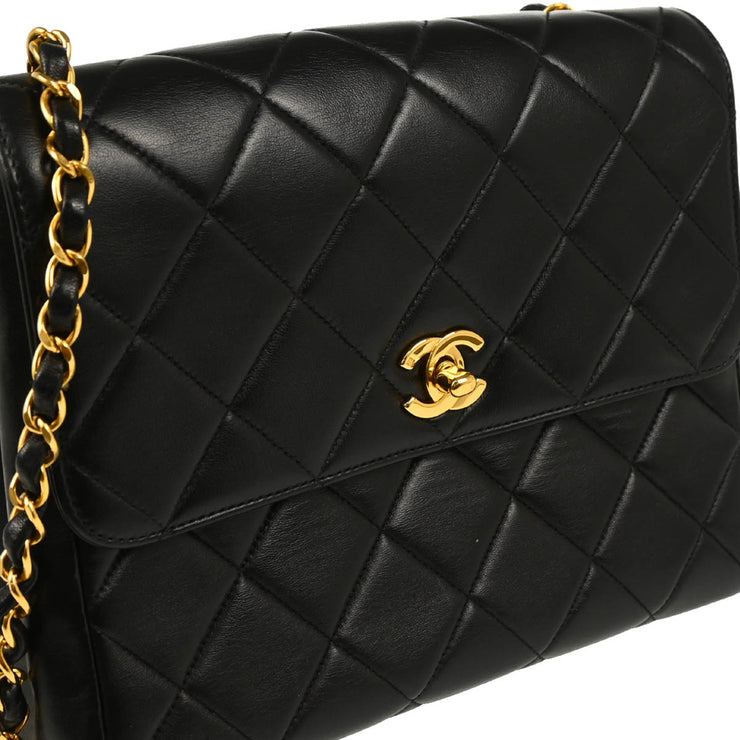 Chanel 1996-1997 Black Lambskin Straight Flap Shoulder Bag