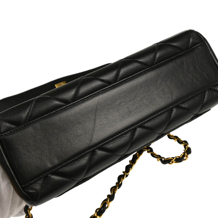 Chanel 1996-1997 Black Lambskin Straight Flap Shoulder Bag