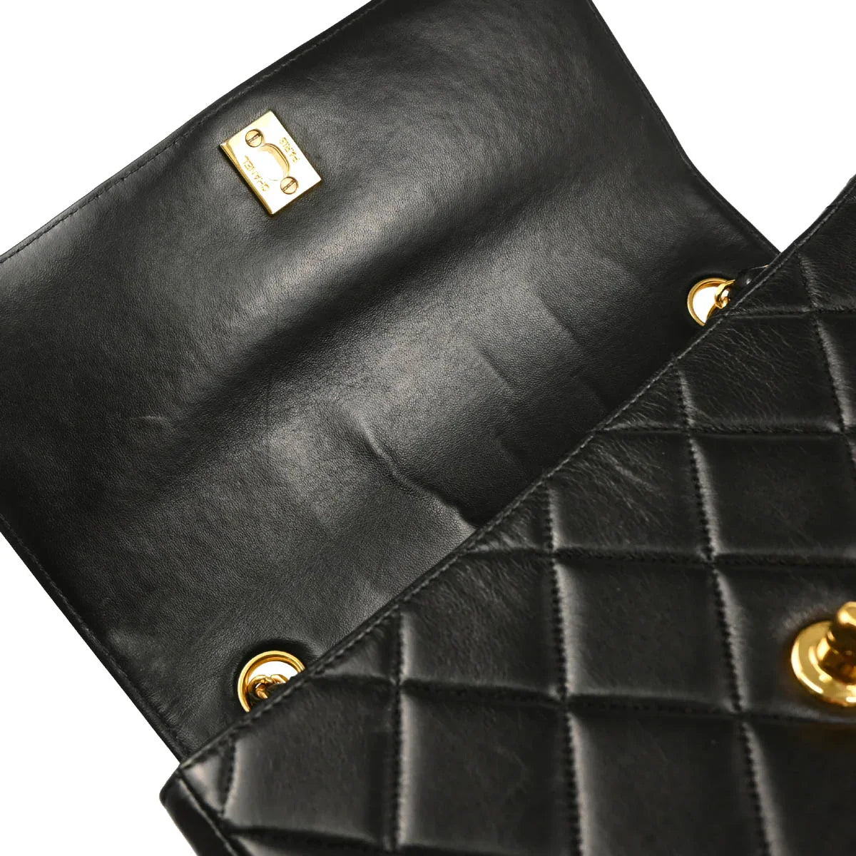 Chanel 1996-1997 Black Lambskin Straight Flap Shoulder Bag
