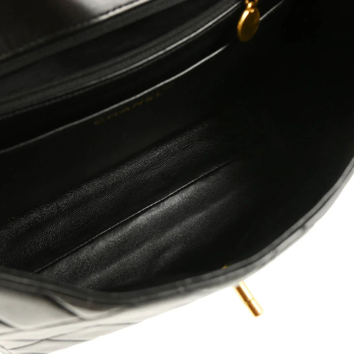 Chanel 1996-1997 Black Lambskin Straight Flap Shoulder Bag