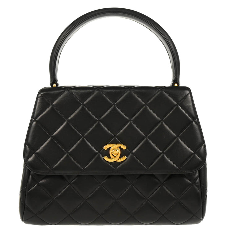 Chanel 1996-1997 Black Lambskin Top Handle Handbag