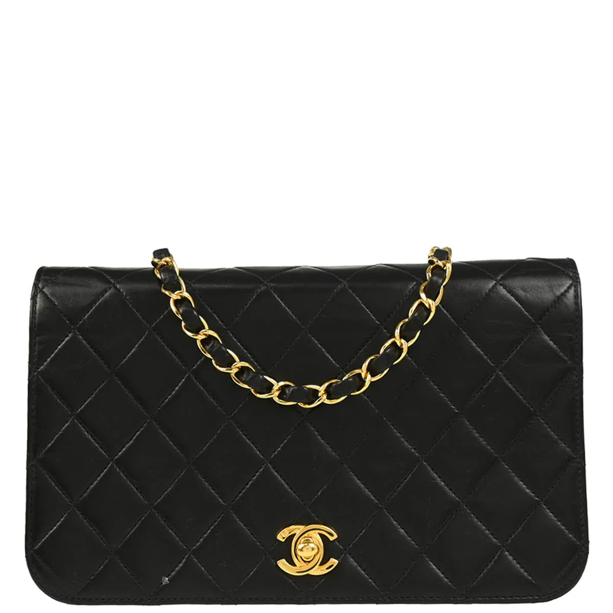 Chanel 2005-2006 Black Lambskin Turnlock Small Full Flap Shoulder Bag