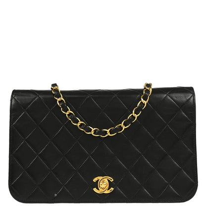 Chanel 2005-2006 Black Lambskin Turnlock Small Full Flap Shoulder Bag