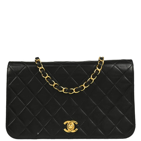 Chanel 2005-2006 Black Lambskin Turnlock Small Full Flap Shoulder Bag