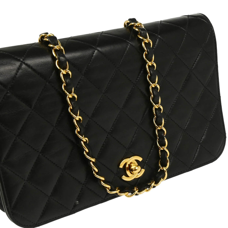Chanel 2005-2006 Black Lambskin Turnlock Small Full Flap Shoulder Bag