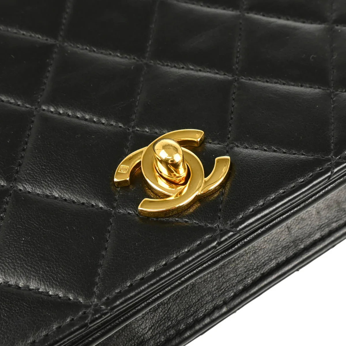 Chanel 2005-2006 Black Lambskin Turnlock Small Full Flap Shoulder Bag