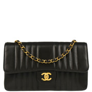 Chanel 1991-1994 Black Lambskin Vertical Stitch Single Flap Shoulder Bag