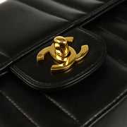 Chanel 1991-1994 Black Lambskin Vertical Stitch Single Flap Shoulder Bag