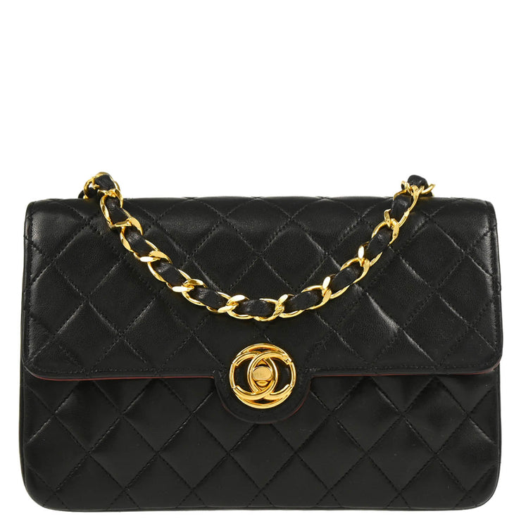 Chanel 1986-1988 Black Lambskin Single Flap Shoulder Bag