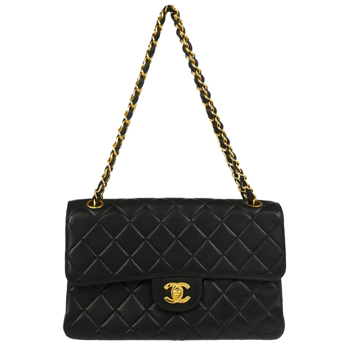 Chanel 1994-1996 Black Lambskin Double Sided Classic Flap Shoulder Bag
