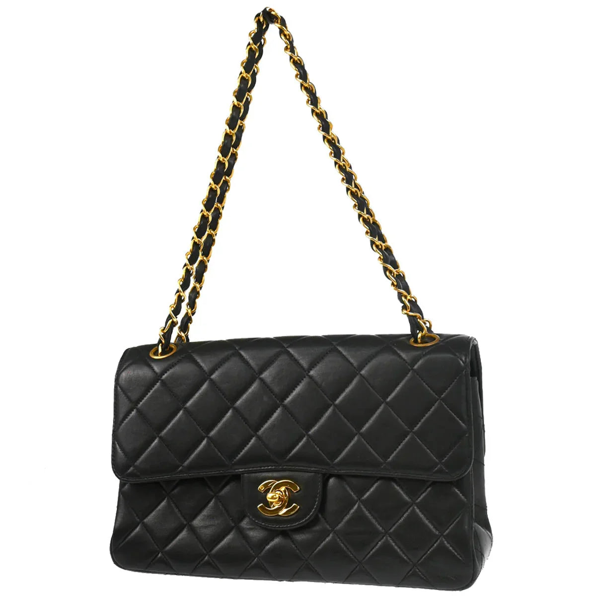 Chanel 1994-1996 Black Lambskin Double Sided Classic Flap Shoulder Bag