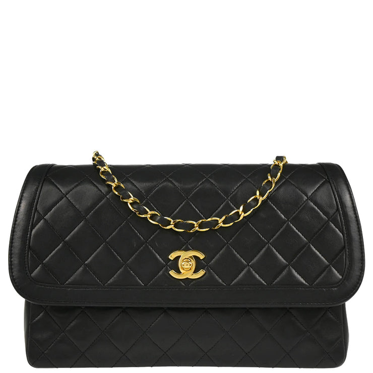 Chanel 1989-1991 Black Lambskin Single Flap Shoulder Bag