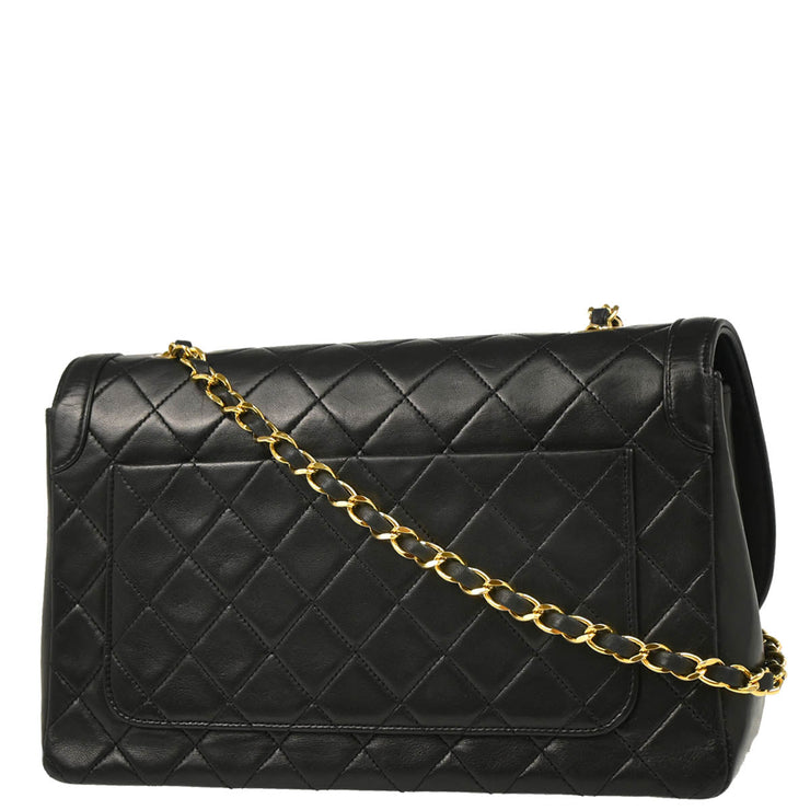 Chanel 1989-1991 Black Lambskin Single Flap Shoulder Bag