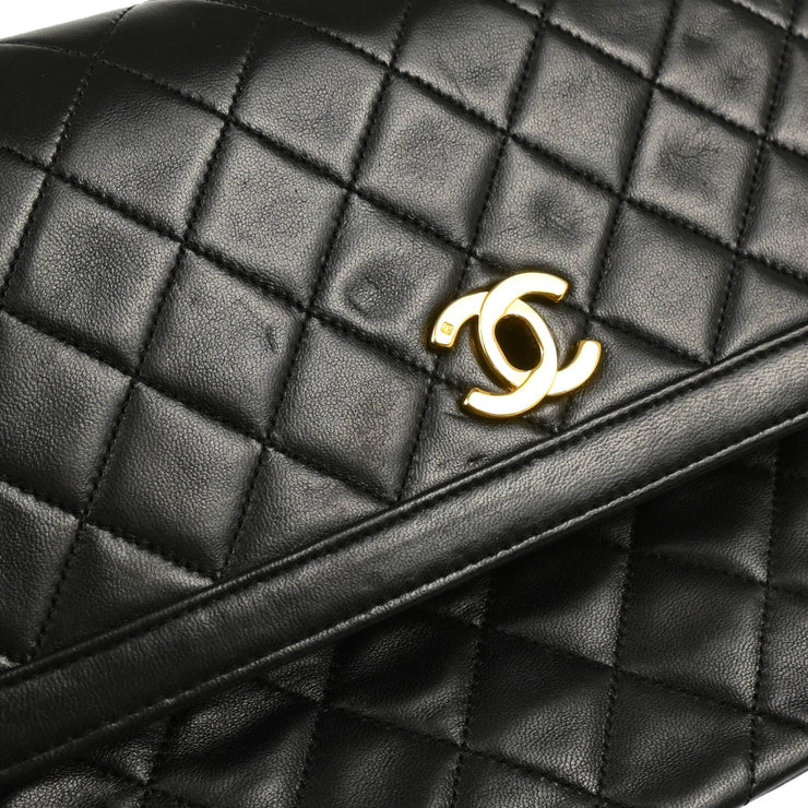 Chanel 1989-1991 Black Lambskin Single Flap Shoulder Bag
