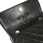 Chanel 1989-1991 Black Lambskin Single Flap Shoulder Bag