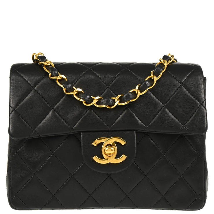 Chanel 1989-1991Black Lambskin Mini Classic Square Flap Shoulder Bag 17