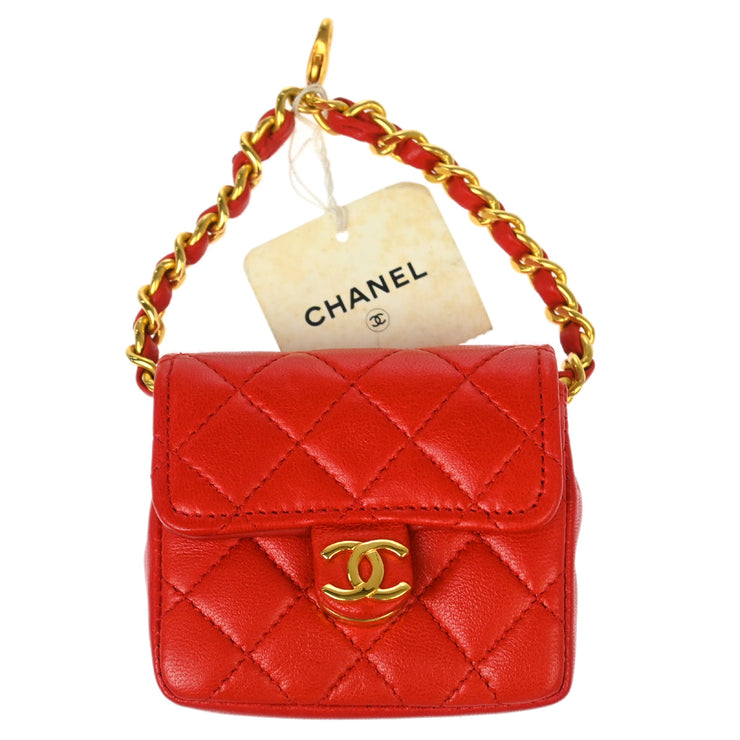 Chanel Red Lambskin Classic Flap Micro Bag