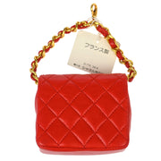Chanel Red Lambskin Classic Flap Micro Bag