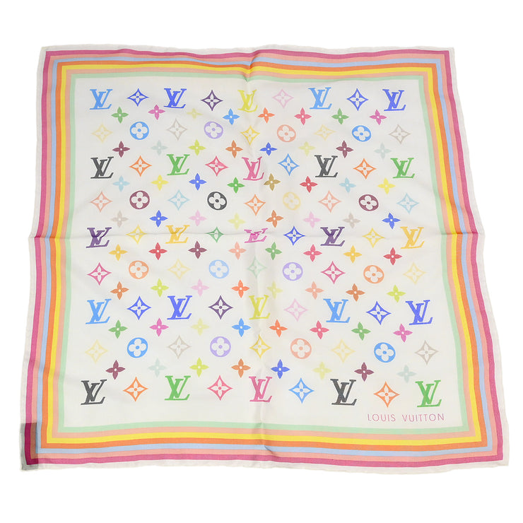 Louis Vuitton White Multicolor Scarf Handkerchief M71913 Small Good