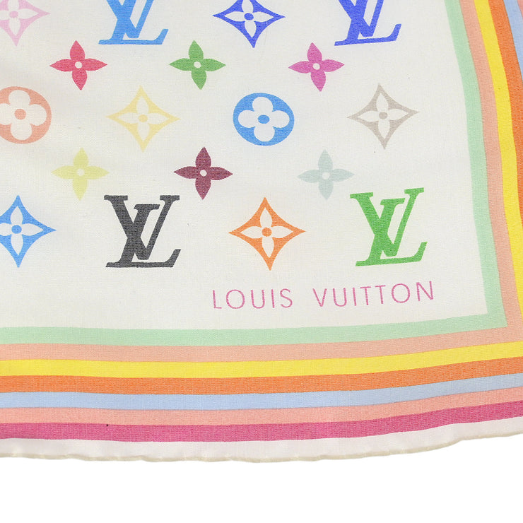 Louis Vuitton White Multicolor Scarf Handkerchief M71913 Small Good