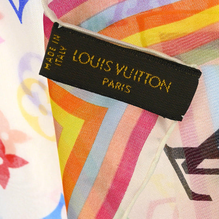 Louis Vuitton White Multicolor Scarf Handkerchief M71913 Small Good