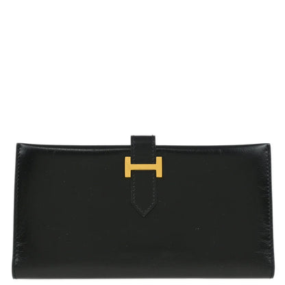 Hermes 1999 Black Box Calf Bearn Bifold Long Wallet