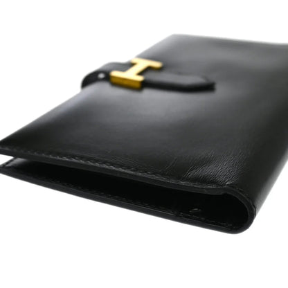 Hermes 1999 Black Box Calf Bearn Bifold Long Wallet