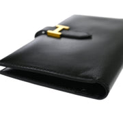 Hermes 1999 Black Box Calf Bearn Bifold Long Wallet