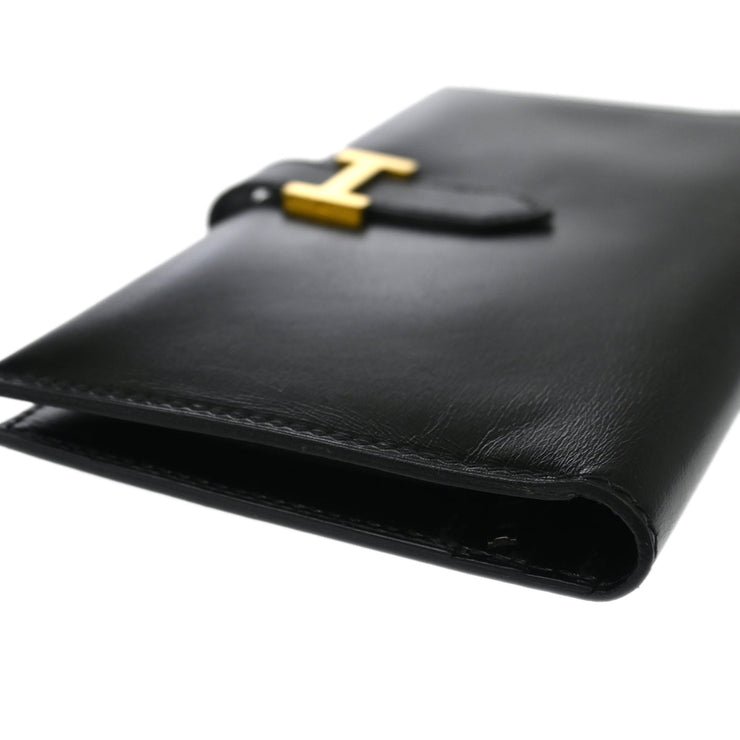 Hermes 1999 Black Box Calf Bearn Bifold Long Wallet