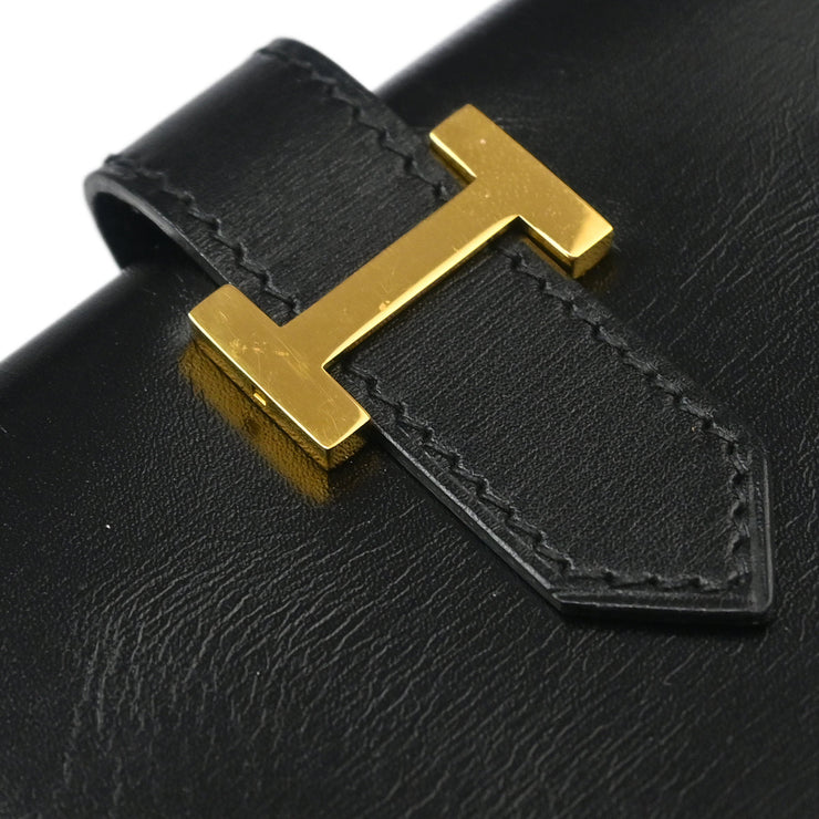 Hermes 1999 Black Box Calf Bearn Bifold Long Wallet