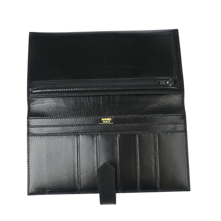 Hermes 1999 Black Box Calf Bearn Bifold Long Wallet