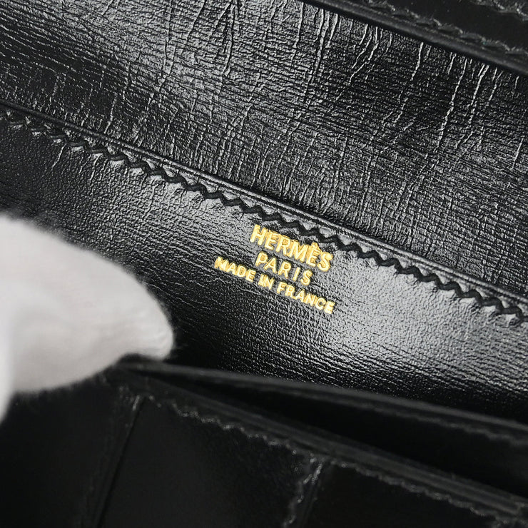 Hermes 1999 Black Box Calf Bearn Bifold Long Wallet