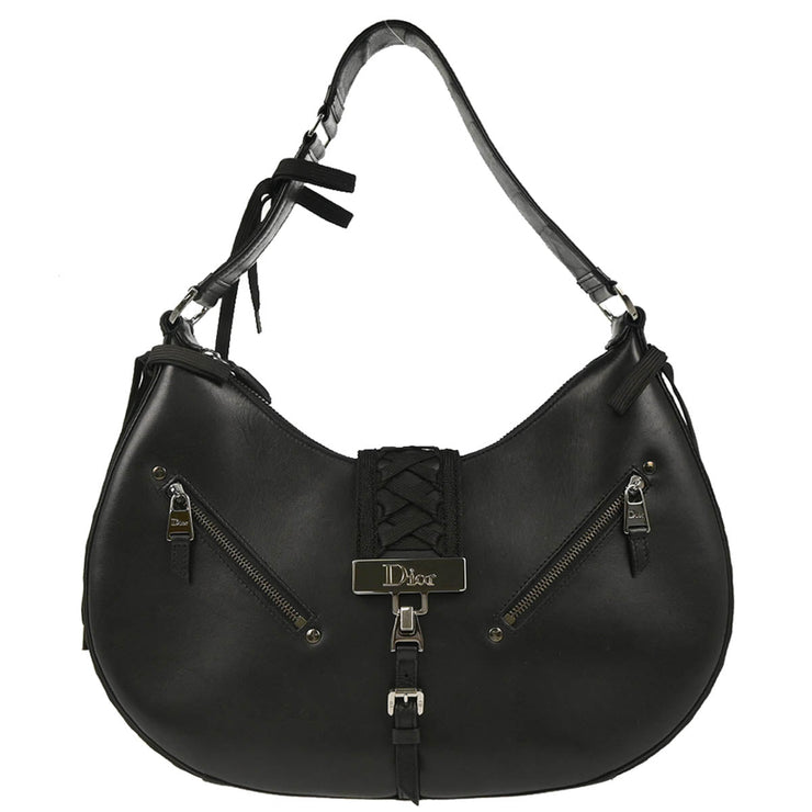 Christian Dior 2002 Black Leather Admit It Lace Up Hobo Handbag