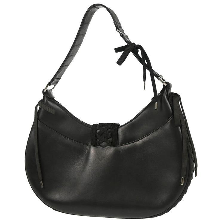 Christian Dior 2002 Black Leather Admit It Lace Up Hobo Handbag