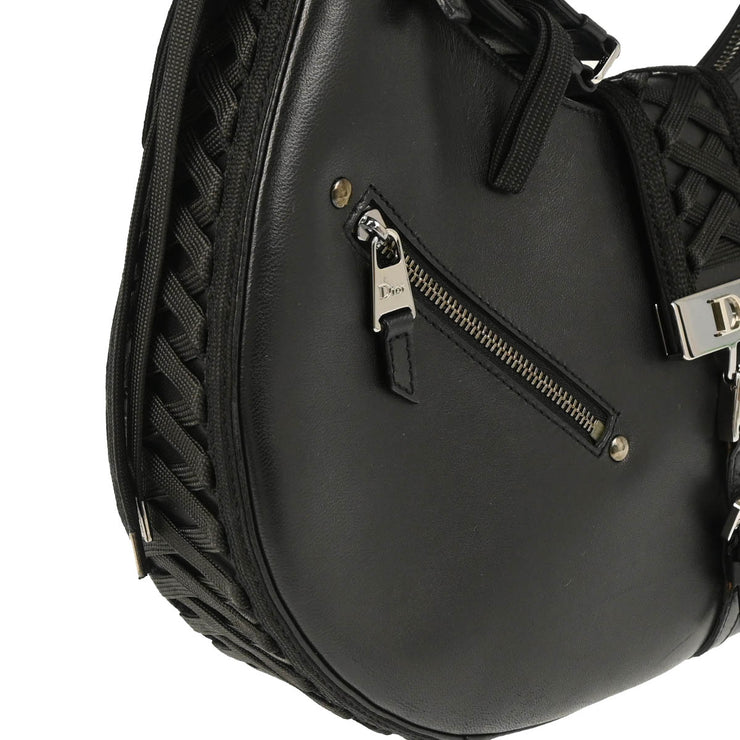Christian Dior 2002 Black Leather Admit It Lace Up Hobo Handbag