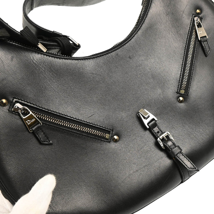 Christian Dior 2002 Black Leather Admit It Lace Up Hobo Handbag