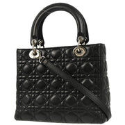 Christian Dior 2009 Black Lambskin Medium Lady Dior Cannage 2way Shoulder Handbag